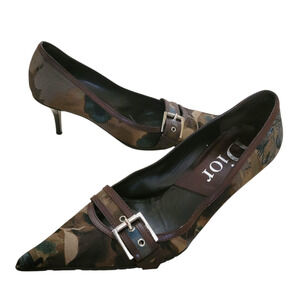 Dior Vintage Y2k John Galliano Brown Green Pointed Toe Kitten Heels Pumps 6 36